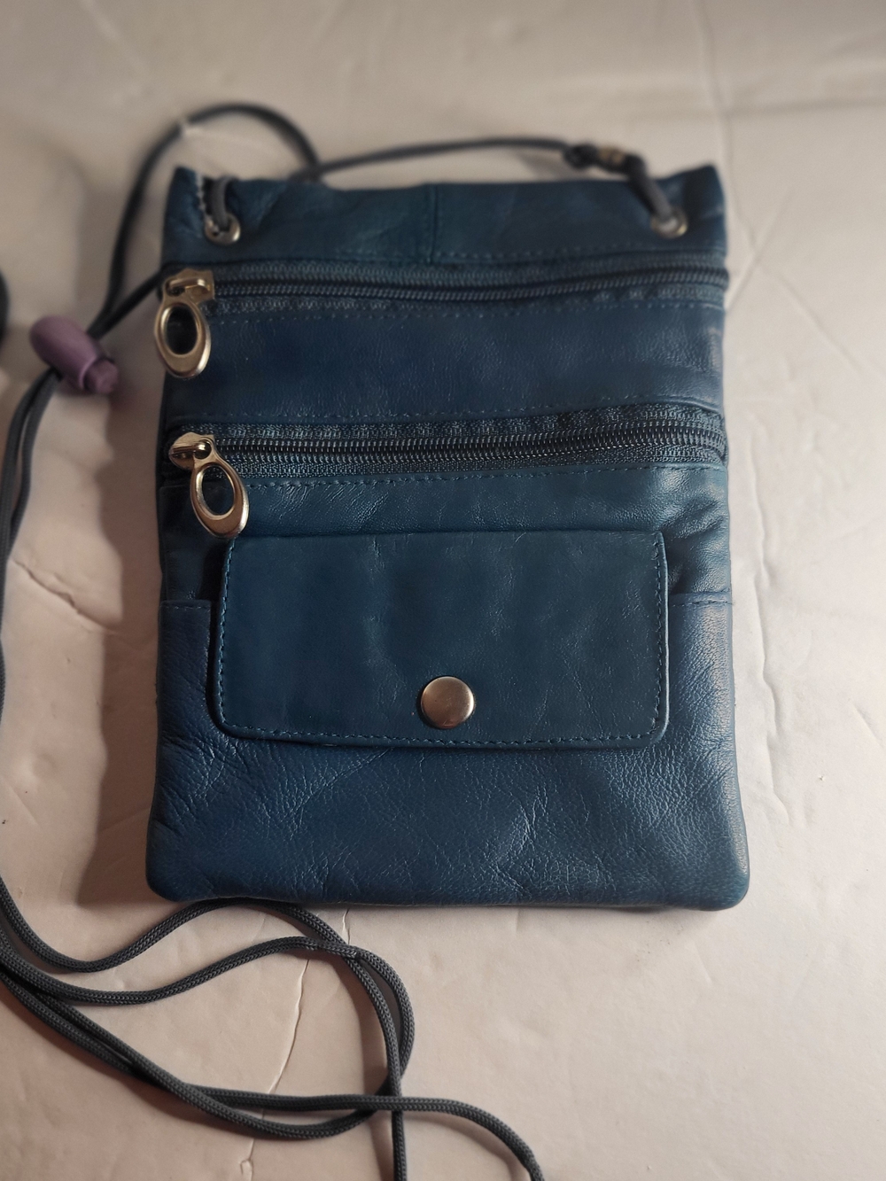 Compact Teal 100% Geniune Leather Crossbody Bag with Front Snap Pocket